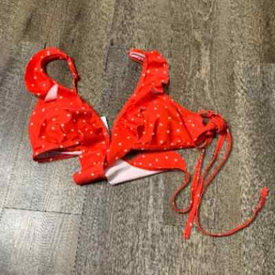 Verano Playa Bikini Top Womens Size Medium Red Starbust Print Ruffle Halter NWT