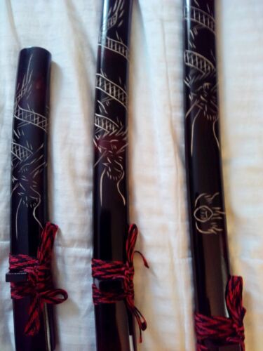 3 Pc Black Dragon Samurai Sword Set Carbon Steel Blades with Stand BRAND NEW!! - Picture 3 of 5