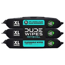 DUDE Wipes - Flushable Wipes - 3 Pack, 144 Wipes - Unscented Extra-Large Adult W