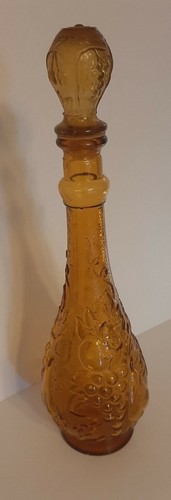 Vintage Amber Decanter 15.5in tall grapevine grapes genie bottle - Picture 4 of 11