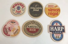 Lot of 6 Bier Beer Coasters Amstel Harp Lager Mousel Deneve Simon Regal...