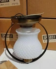 Vtg Flush Mount Ceiling Light Fixture Hobnail Milk Glass Shade 1960s Brass NEW