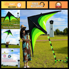 Large 83" Delta Kite with 33ft Tail - Giant Single-Line Beach Kite for Adults 