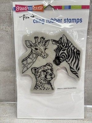 Stampendous Cling Rubber Stamps - Safari Sighting - Zebra Giraffe Cat Large New!