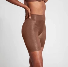 ASSETS by SPANX Sheer Smoothers Foiled Mid-Thigh Shapewear Chocolate size Large