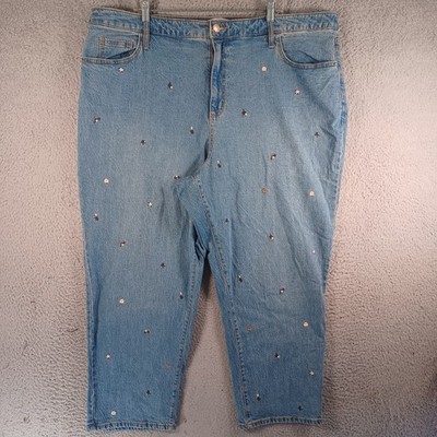 Universal Thread Womens Blue Jeans  Plus Size 24W Floral Embroidery Classic Soft