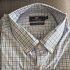 Vineyard Vines Tucker Shirt XXL Blue/White Check Classic Fit Stretch Button-Down
