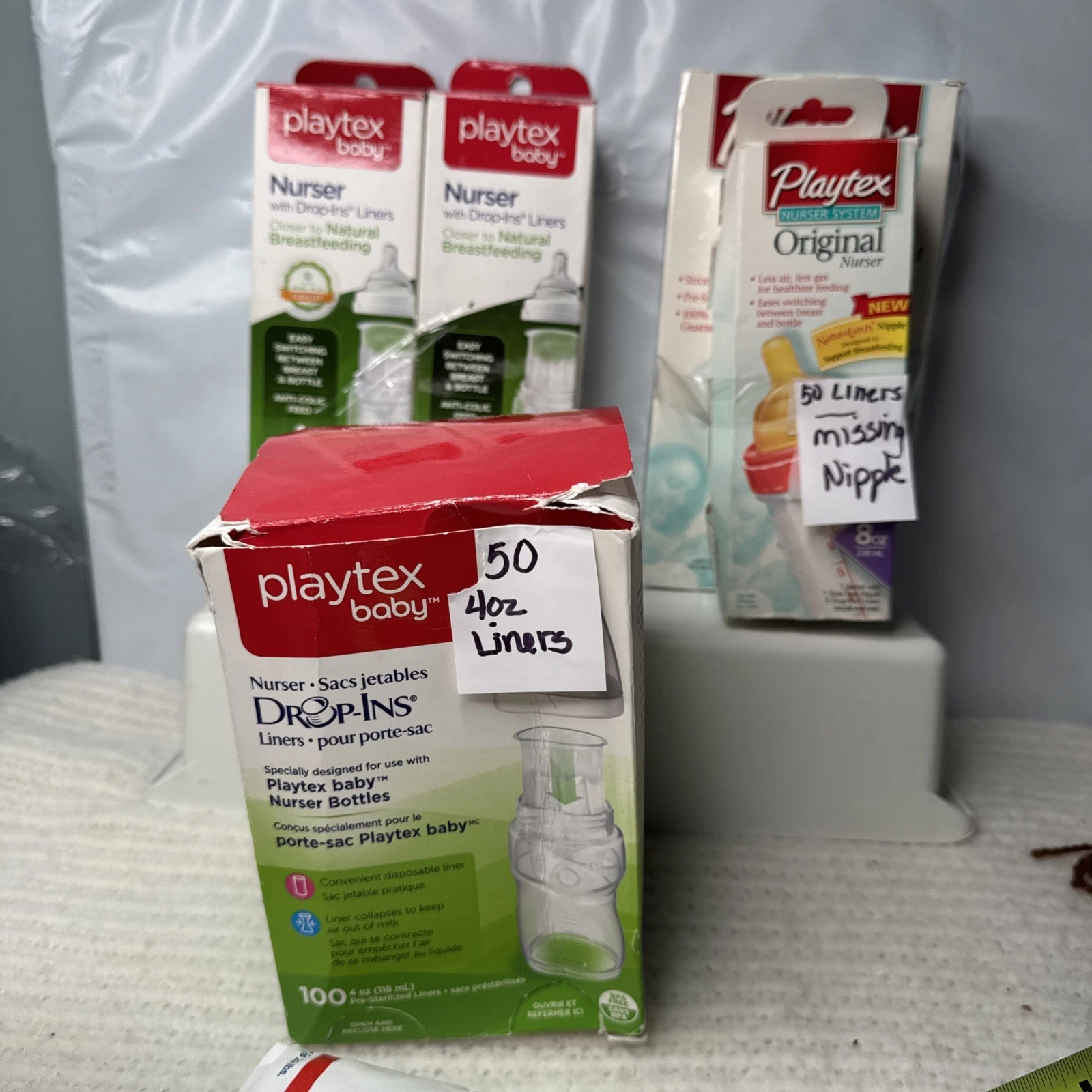 2 New Playtex Nurser Bottle 8-10oz w/Drop-Ins Liners + 64 Extra Liners +extras