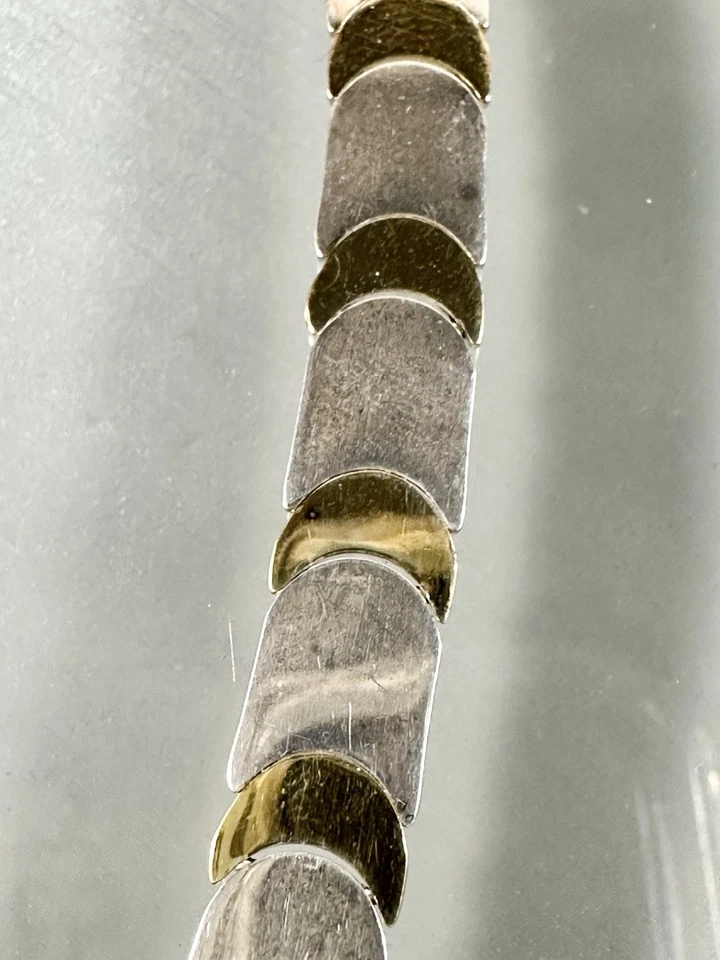 "Brazalete de eslabones planos de dos tonos Italia plata de ley 925 MILOR 8"" pulgadas" Foto 3 de 4