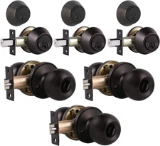 3 Pack Exterior Door Knob and Deadbolt Set, Oil Rubbed Bronze Entry Door Lock...