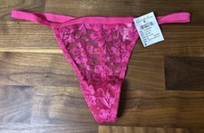 Vtg String Thong Charlotte Russe HOT Pink Sz M Second Skin Metallic Shiny Mesh