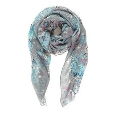 Scarf for Women Lightweight Floral Flower Barcelona Collection 1 - Gray Floral
