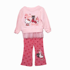 NWT Hello Kitty Pink Polka Dot Pants Set Size 2T Long Sleeve Tulle Flare Leg