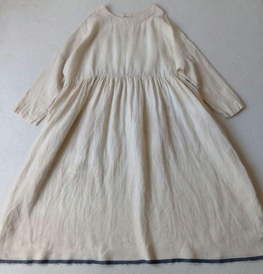 Ichi Antiquites 100% Linen Gathered Dress Light Beige Free SIze Women's Used