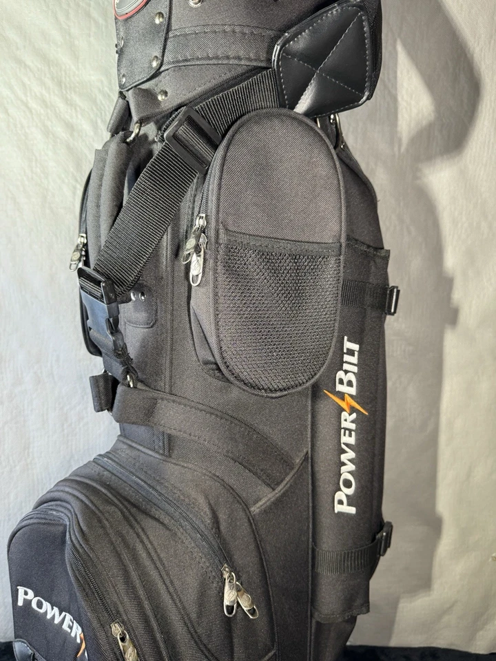 POWER BILT 6 Way Golf Bag Cart Stand w/ Shoulder Strap Black Canvas - VTG / VGC! - Image 4 of 4
