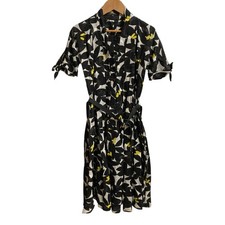 GUCCI Leaf Print Belted Shirt Dress, Size 36, Black Women USED