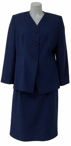 Executive Collection 16W Navy Skirt Suit Set Jacket Pencil Career Plus
