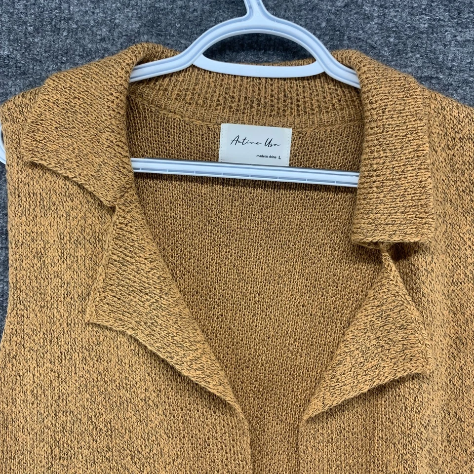 Active USA Suéter Mujer Grande L Marrón Cárdigan Chaleco Largo Abierto Frontal Botón Foto 4 de 4