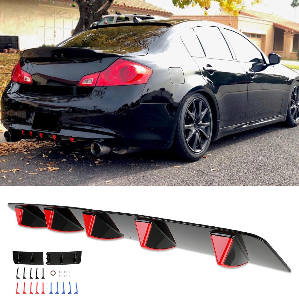Infiniti G37 G35 Rear Bumper Diffuser - 5-Fin Carbon Fiber Look Splitter Lip Kit