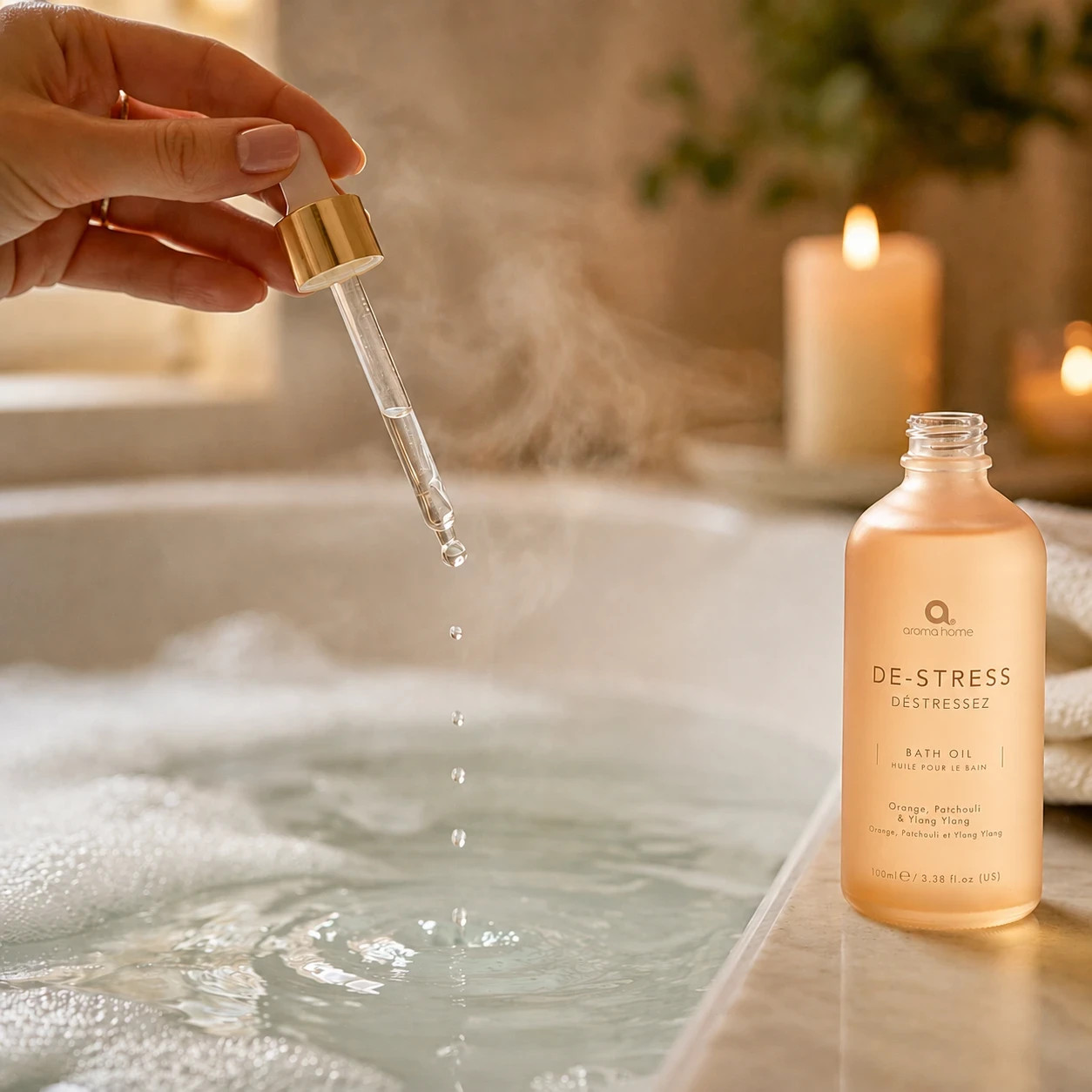 Aroma Home De-Stress Bath Oil Orange, Patchouli & Ylang Ylang Fragranced Gift - Image 3
