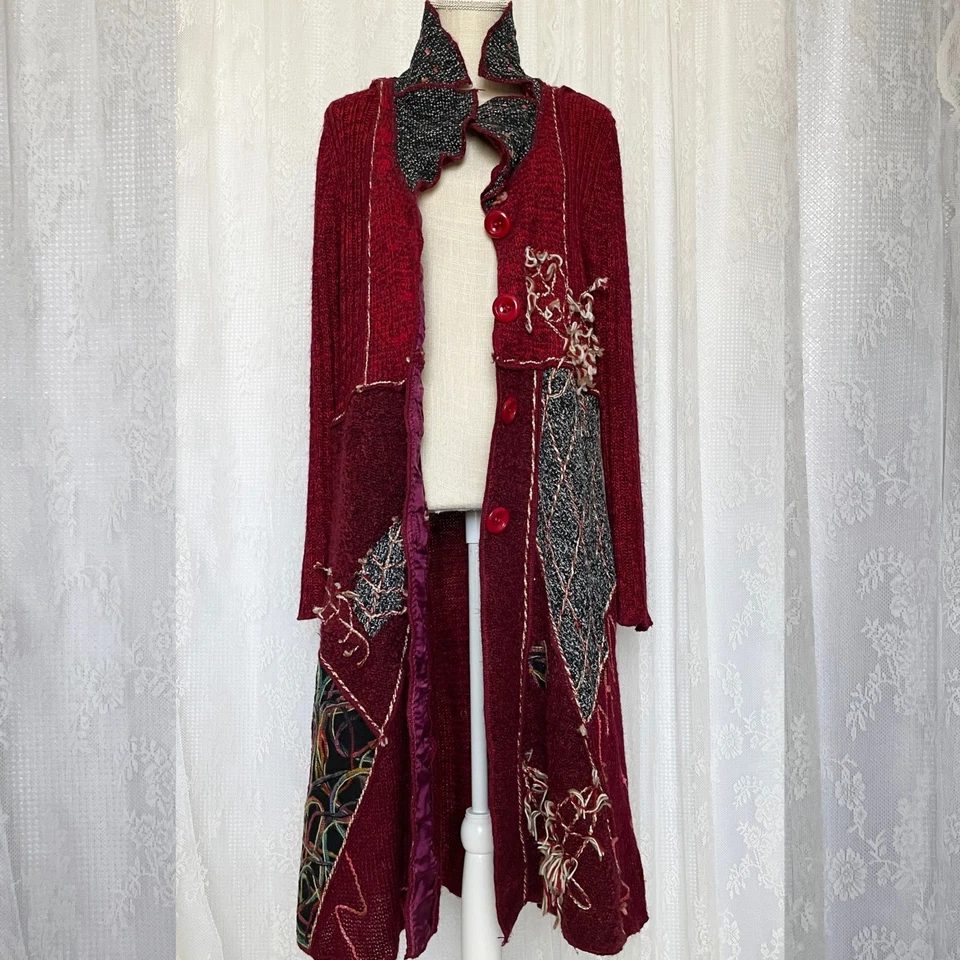 Cárdigan para mujer Pretty Angel Y2K mediano rojo retazos plumero tejido caprichoso Foto 2 de 4