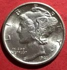 1941S Choice Uncirculated US Mercury SILVER Dime "San Francisco" Mint! Old Coin!