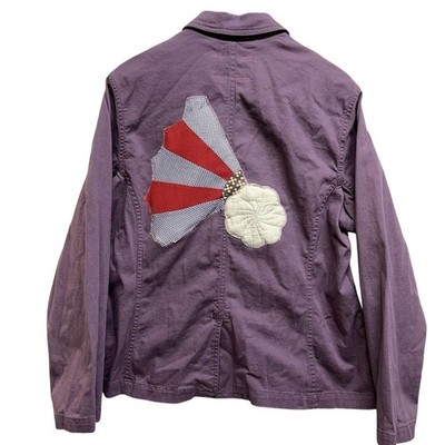 Upcycled Patchwork Grandmas FanJacket Purple Cotton Blend XL