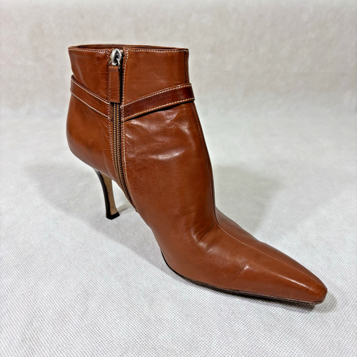 Lambertson Truex Brown Leather Ankle Boots Heels Women's Size 39 Italy - Picture 12 of 24