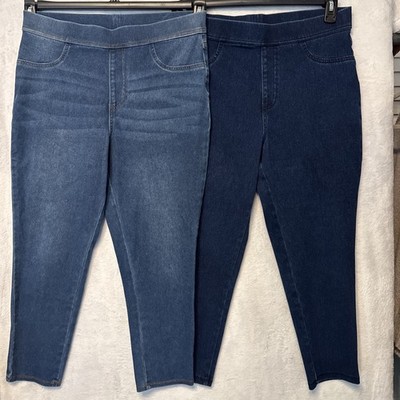 Pair Of Two Time & Tru Pull On Jeans Skinny Leg  Dark Blue & Regular Blue Large