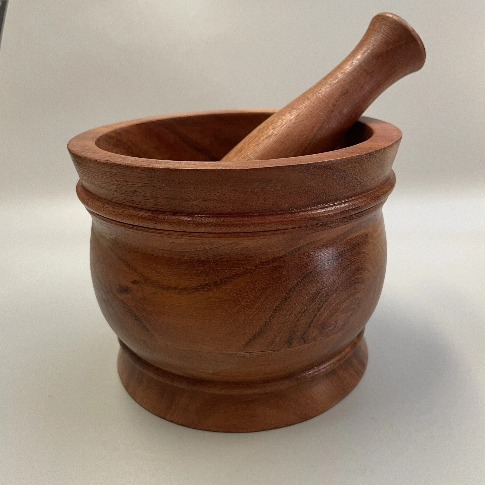 Lg. Rustic Wood Mortar & Pestle Molcajete Salsa Guacamole Bowl Set Large Muddler