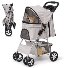Naipo Pet Dog Stroller for Small Dogs and Cat, Foldable 4 Wheel Pet Stroller
