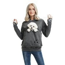 XUDREZ Unisex Pet Carrier Hoodie Sweatshirt w/Big Pouch for Small Dog Dark Grey