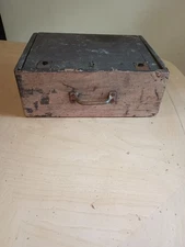 Antique Primitive Vintage Wooden Box Straps Handle Interior Design Handmade