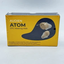 AUDIEN ATOM Rechargeable Wireless OTC Hearing Aid W/Charging Case SEALED NEW