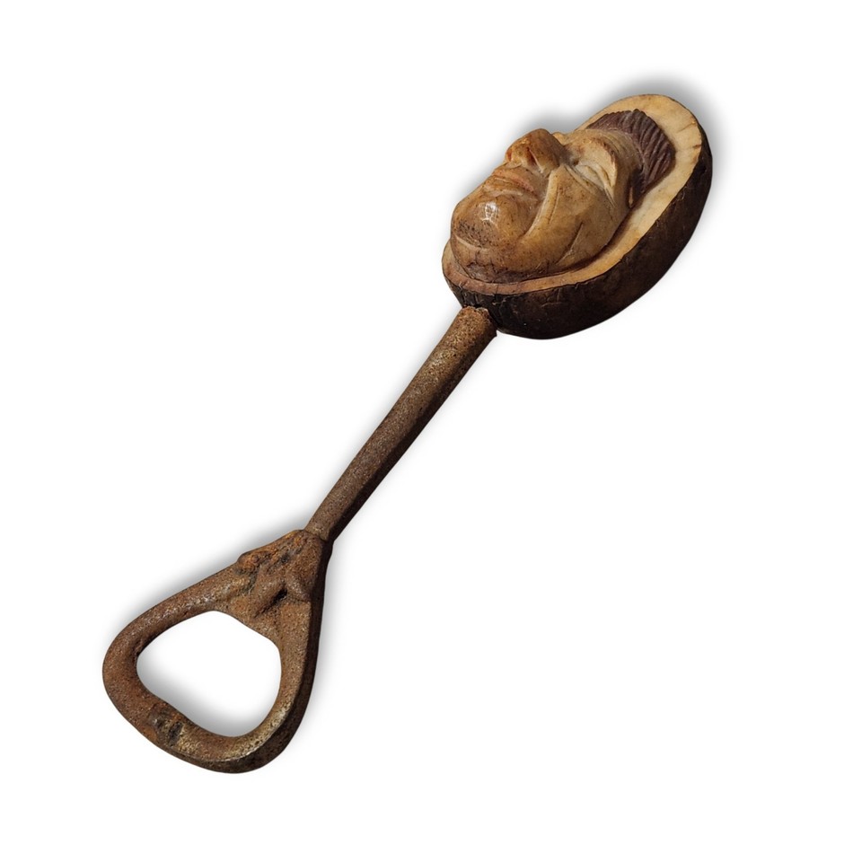 Carved Corozo Nut Bottle Opener Vintage Barware Folk Art RARE 