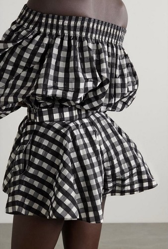ALAIA Gingham Top, Size US 4 AU/UK 8, Archetypes Off-Shoulder Black Maxi Vichy - Picture 8 of 24