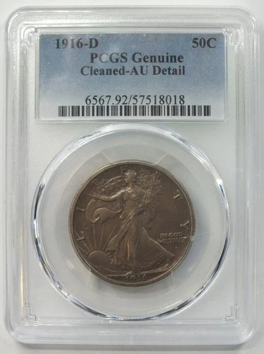 1916-D Walking Liberty Silver Half Dollar PCGS Genuine AU Detail Denver - Q591