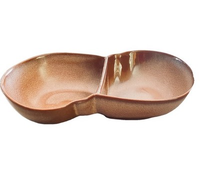 Vintage Plainsman Brown Satin 10.5'' Oval Divided Vegetable Bowl by Frankoma