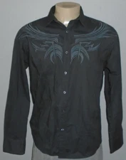 ROAR Embroidered Long Sleeve Gray Button Front Stone Shirt Men XL