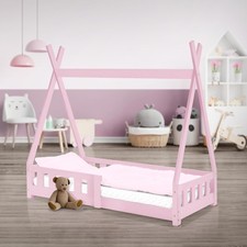 Lettino per bambini tenda indiana in legno di pino rosa con sponde 140 x 70 cm