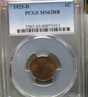 1925-D Lincoln Cent Wheat Penny -- PCGS MS-63 RB Slabbed Graded Coin ---- #457B