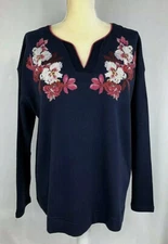 Joules Top Shirt Sweatshirt 14 US Harbour Embroidered Women Cotton Long Sleeve