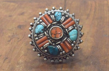 Tibetan Silver Turquoise Coral Ring