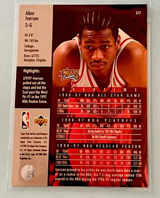 Allen Iverson Upper Deck 76ers 2/9/97 1998 #317 GD GAME DATED Rookie Game  MVP NM