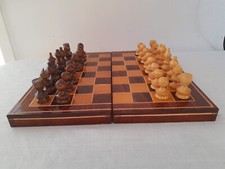 Vintage Wood Chess Set Carved Wood Full Chess Set and Checkers Draughts Game