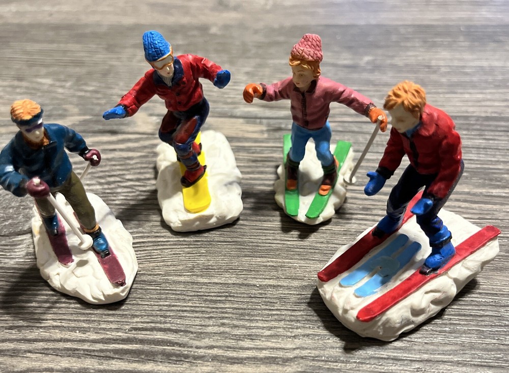 Lemax Christmas Village People Figurines Skiing Snowboard Retired Lot Of 4