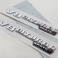 2Pcs For AMG V8 BITURBO 4Matic+ Emblem Side Fender Trunk Nameplate Badge Sticker