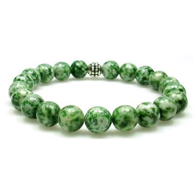 Tree Agate 8mm Round Crystal Bead Bracelet with Description Card