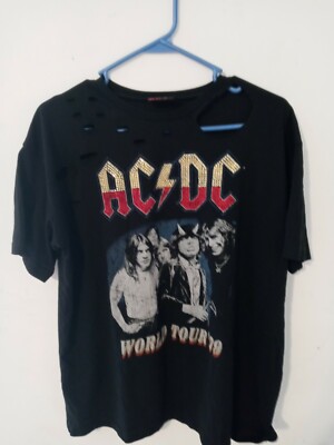 AC/DC sequined World Tour 79 throwback t shirt Black Highway to Hell photo Large