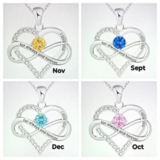 Heart-shaped Dainty Pendant  'I LOVE YOU" Birthstone Necklace Teen Girl  #14